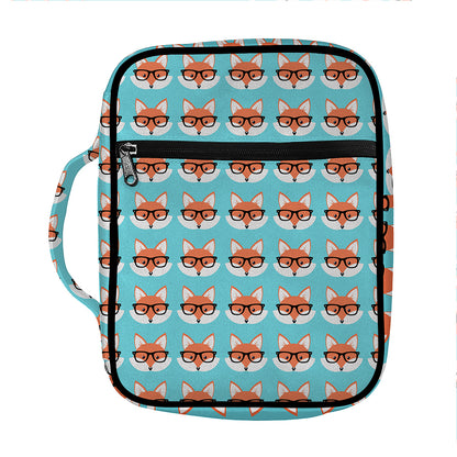 Fox With Glasses Pattern Print Front Pocket Bible Bag