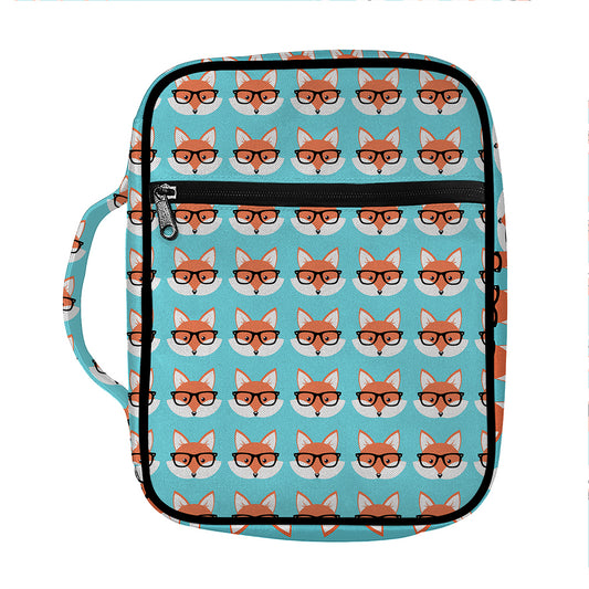 Fox With Glasses Pattern Print Front Pocket Bible Bag
