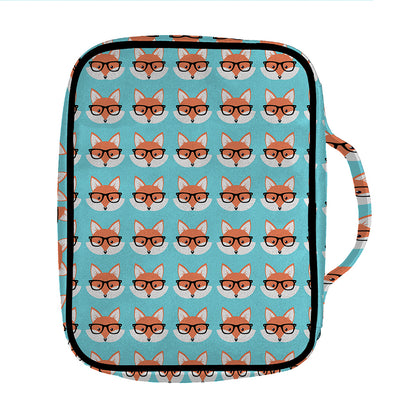 Fox With Glasses Pattern Print Front Pocket Bible Bag