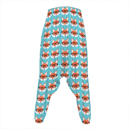 Fox With Glasses Pattern Print Hammer Pants