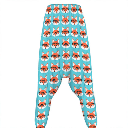 Fox With Glasses Pattern Print Hammer Pants