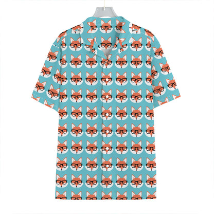 Fox With Glasses Pattern Print Hawaiian Shirt