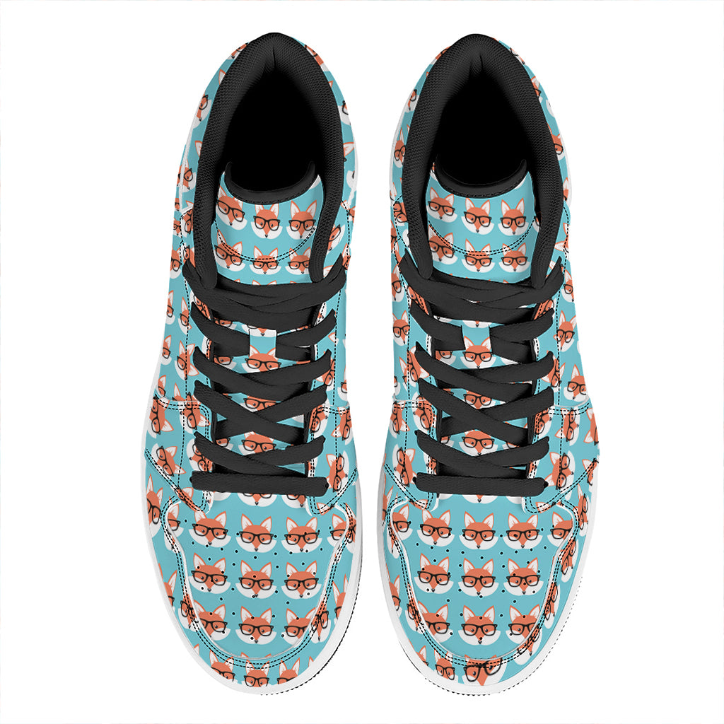 Fox With Glasses Pattern Print High Top Leather Sneakers