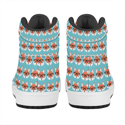 Fox With Glasses Pattern Print High Top Leather Sneakers