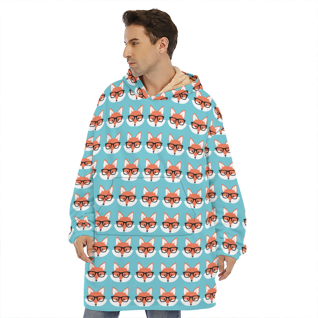 Fox With Glasses Pattern Print Hoodie Blanket