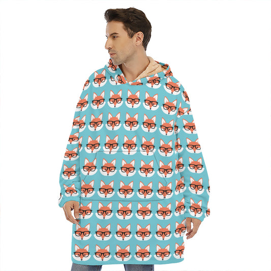 Fox With Glasses Pattern Print Hoodie Blanket