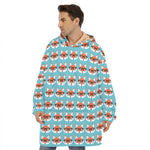 Fox With Glasses Pattern Print Hoodie Blanket