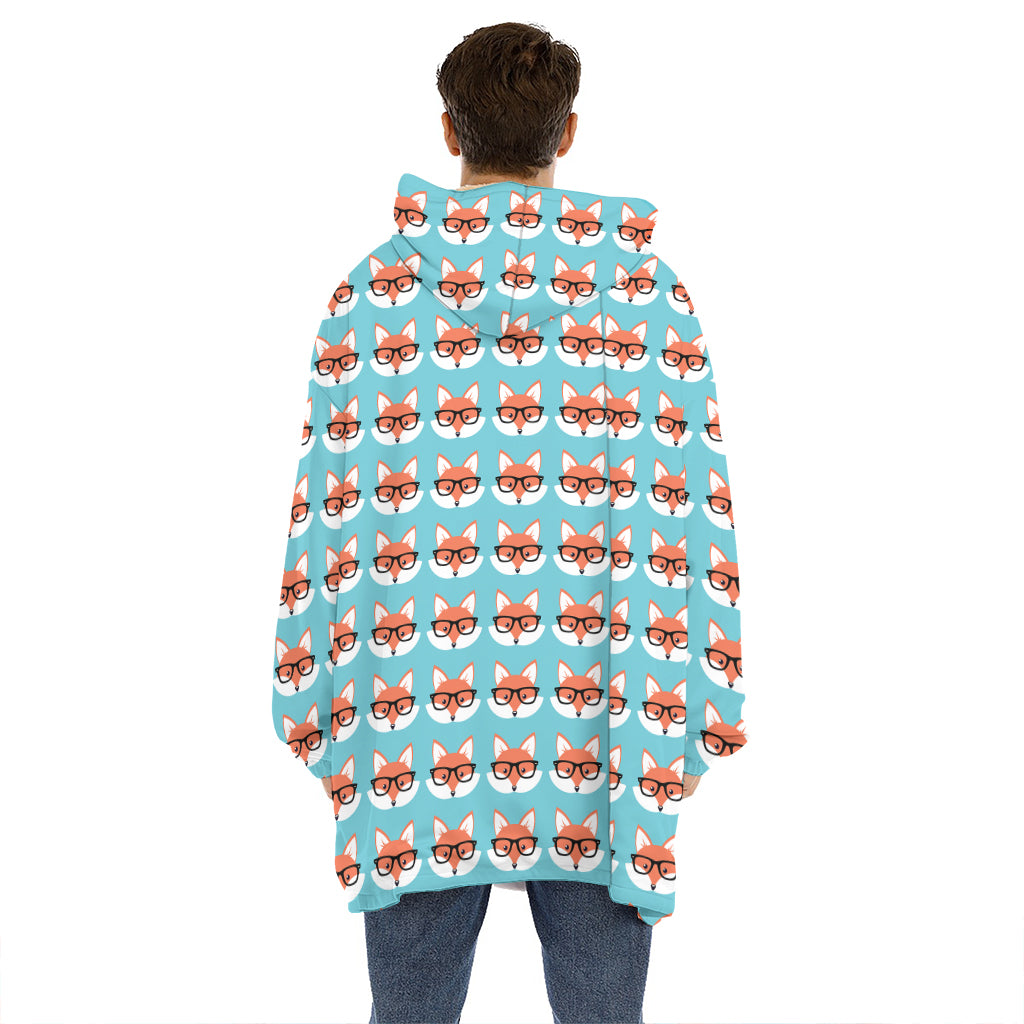 Fox With Glasses Pattern Print Hoodie Blanket