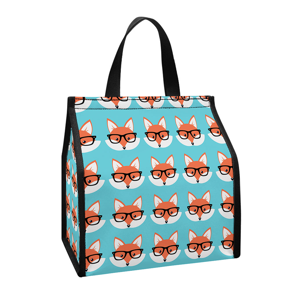 Fox With Glasses Pattern Print Insulated Lunch Tote