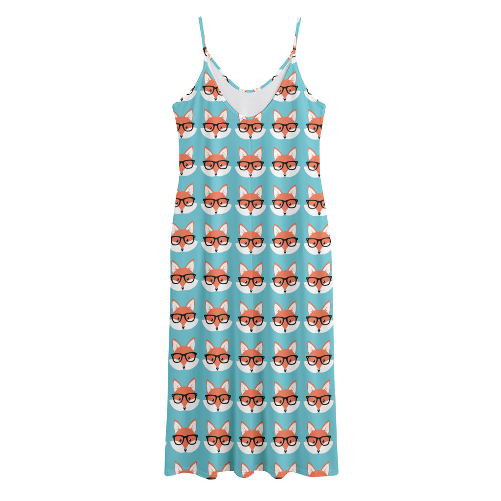 Fox With Glasses Pattern Print Jersey Midi Cami Dress