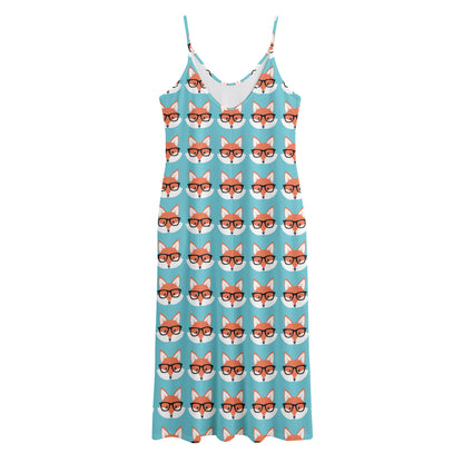 Fox With Glasses Pattern Print Jersey Midi Cami Dress