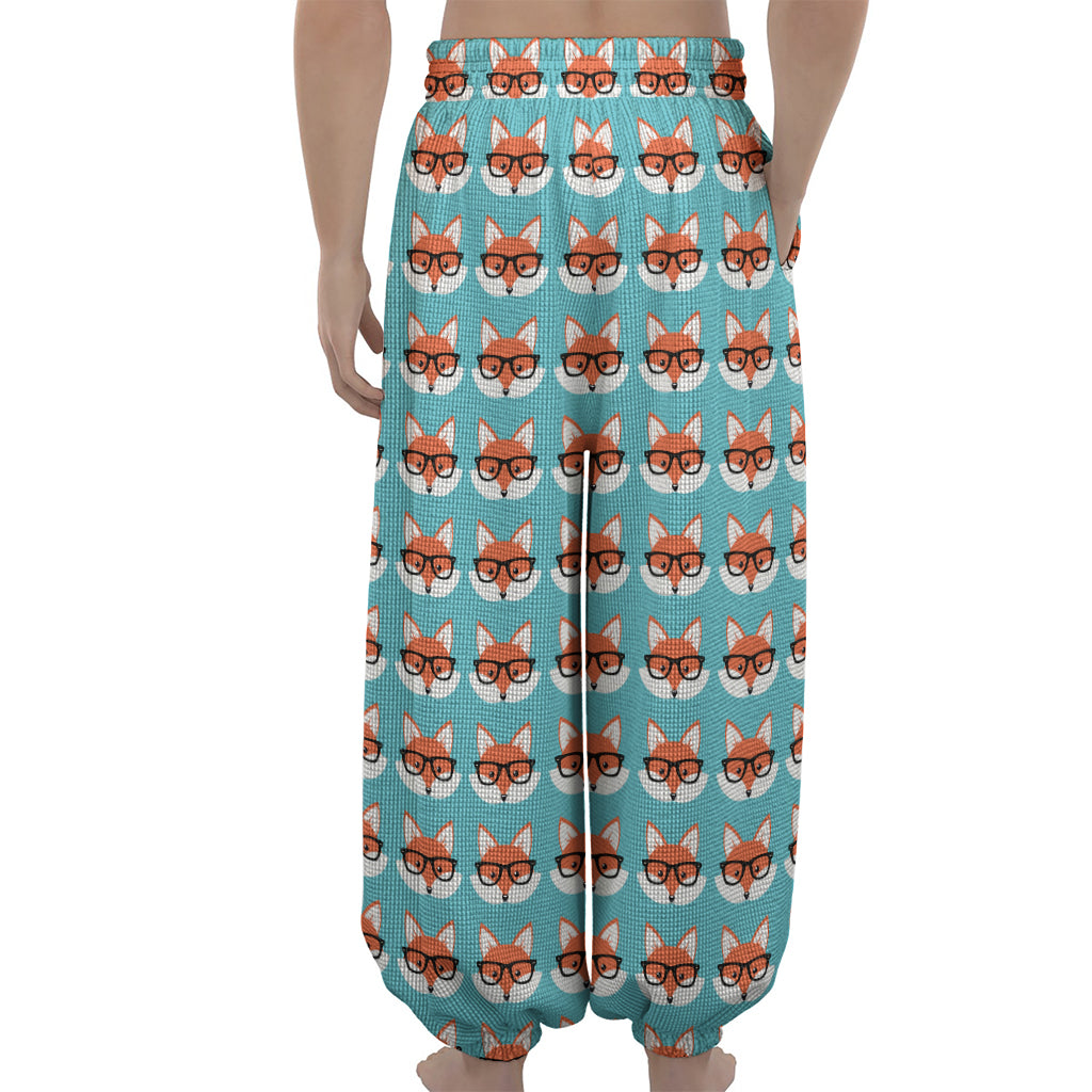 Fox With Glasses Pattern Print Lantern Pants