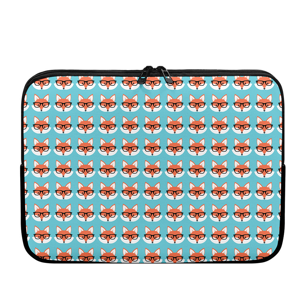 Fox With Glasses Pattern Print Laptop Sleeve