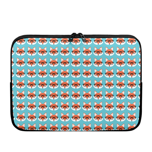 Fox With Glasses Pattern Print Laptop Sleeve