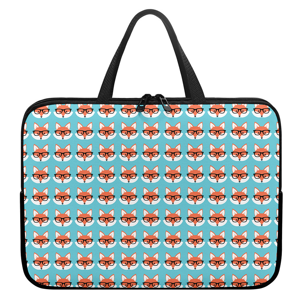 Fox With Glasses Pattern Print Laptop Sleeve With Handle