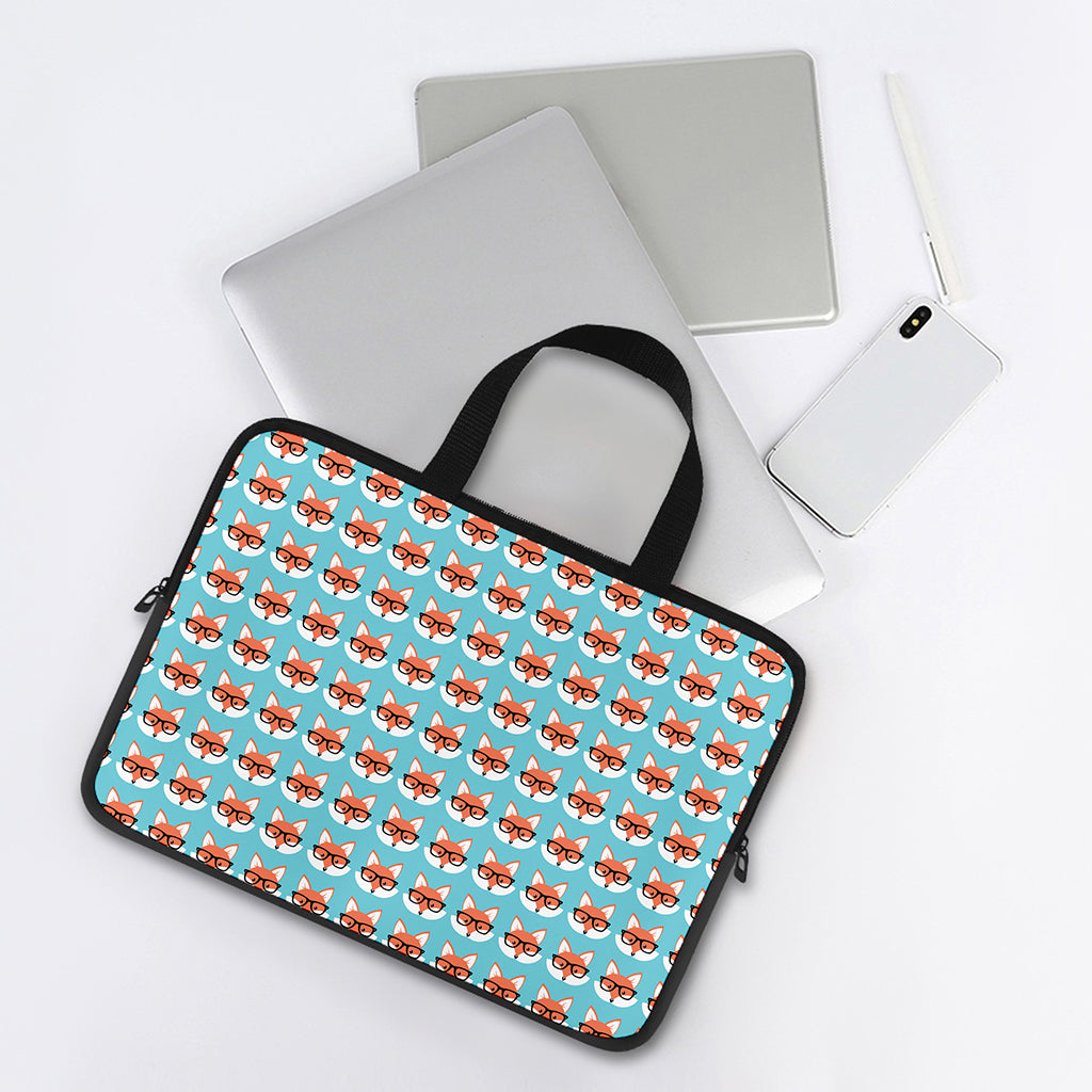 Fox With Glasses Pattern Print Laptop Sleeve With Handle