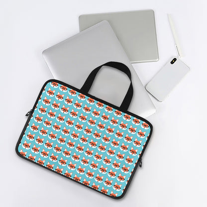 Fox With Glasses Pattern Print Laptop Sleeve With Handle