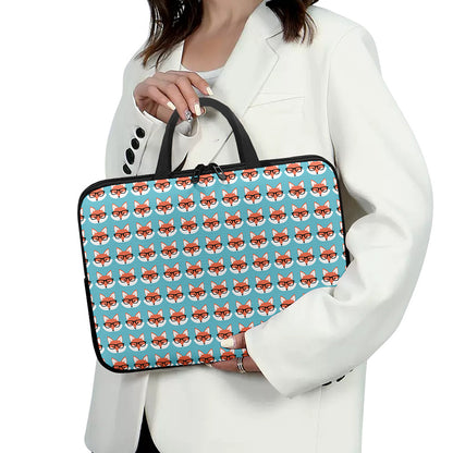 Fox With Glasses Pattern Print Laptop Sleeve With Handle