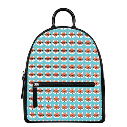 Fox With Glasses Pattern Print Leather Backpack