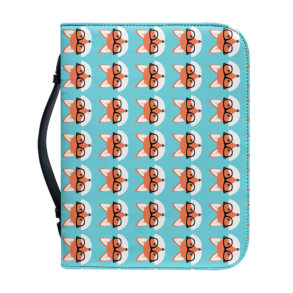Fox With Glasses Pattern Print Leather Bible Cover