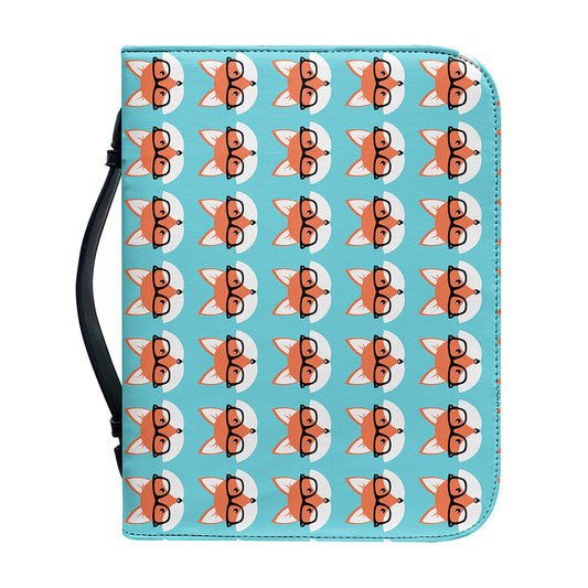 Fox With Glasses Pattern Print Leather Bible Cover