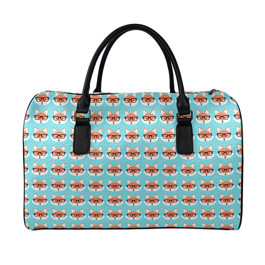 Fox With Glasses Pattern Print Leather Duffle Bag