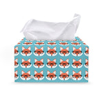 Fox With Glasses Pattern Print Leather Tissue Box Cover