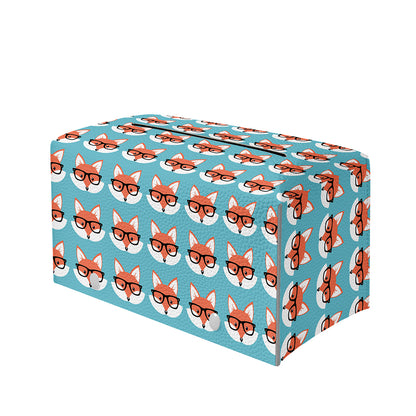 Fox With Glasses Pattern Print Leather Tissue Box Cover