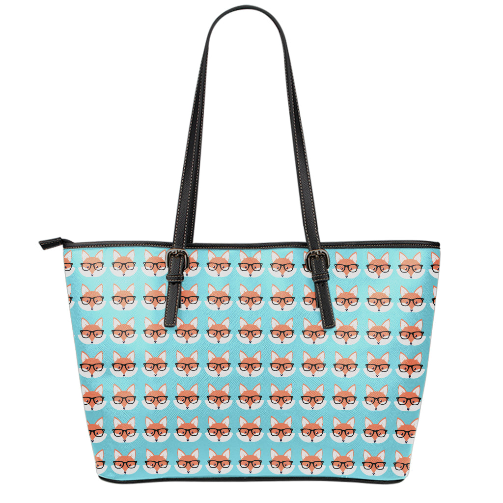 Fox With Glasses Pattern Print Leather Tote Bag