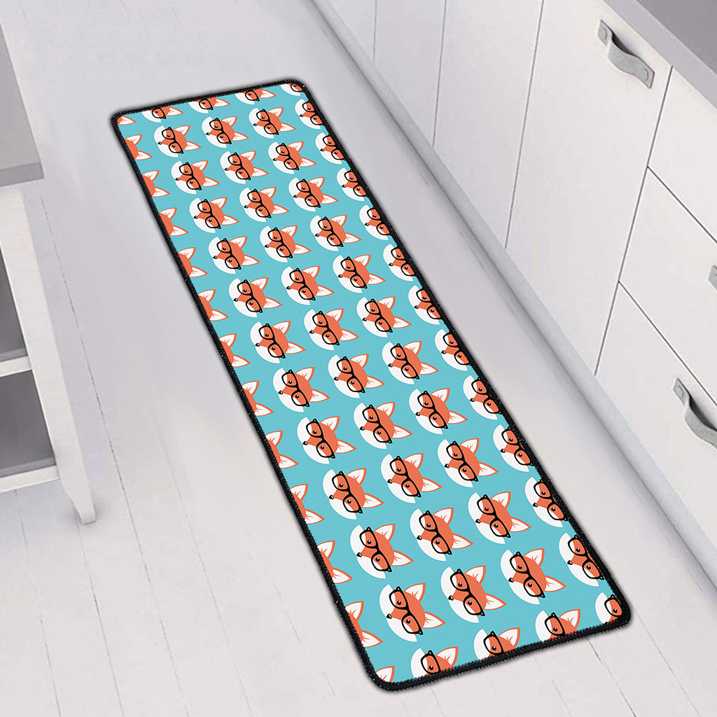 Fox With Glasses Pattern Print Long Kitchen Mat