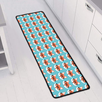 Fox With Glasses Pattern Print Long Kitchen Mat