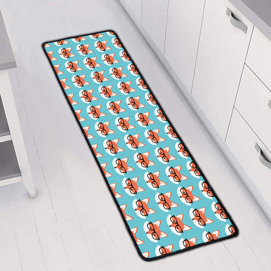 Fox With Glasses Pattern Print Long Kitchen Mat