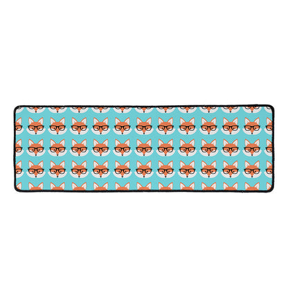Fox With Glasses Pattern Print Long Kitchen Mat