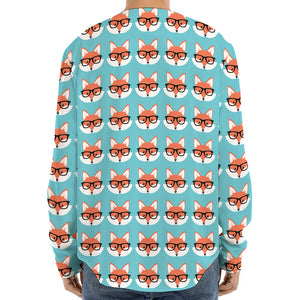 Fox With Glasses Pattern Print Long Sleeve Baseball Jersey