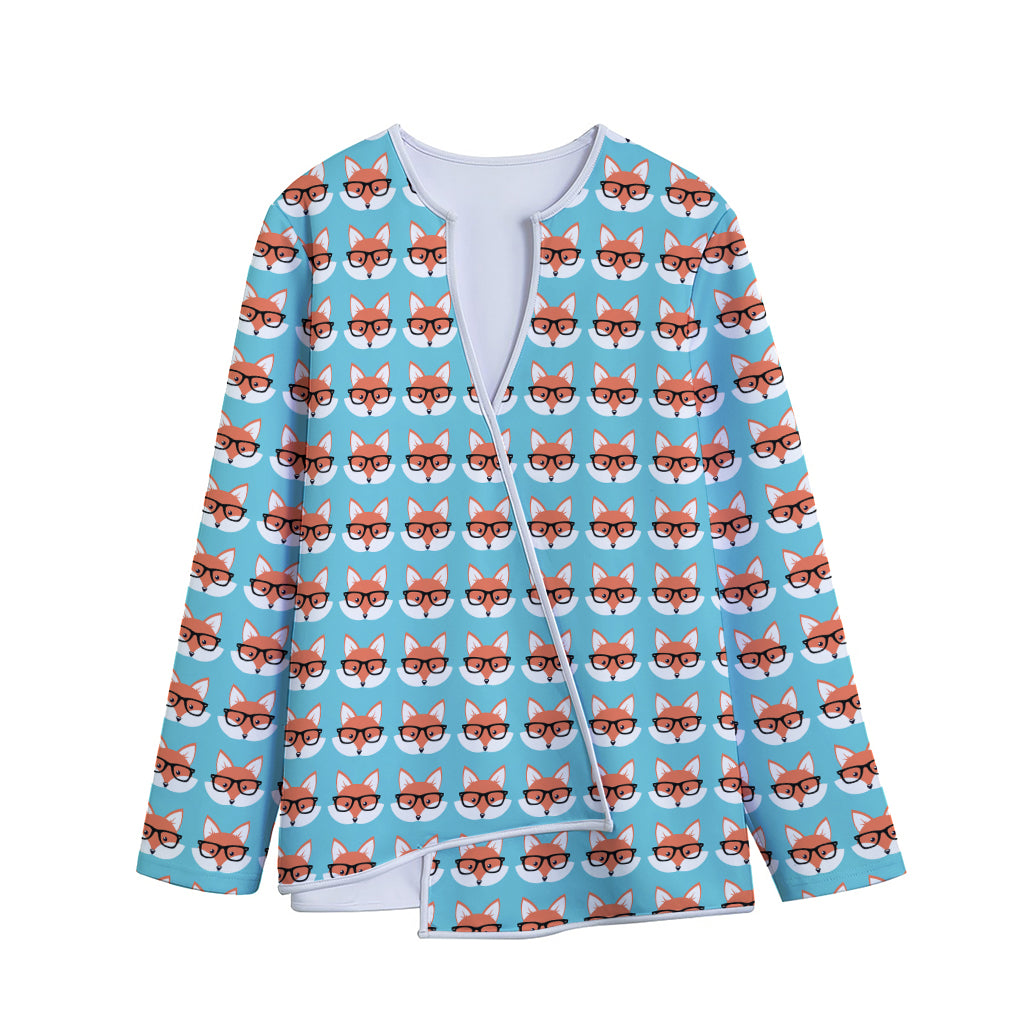 Fox With Glasses Pattern Print Long Sleeve Short Coat