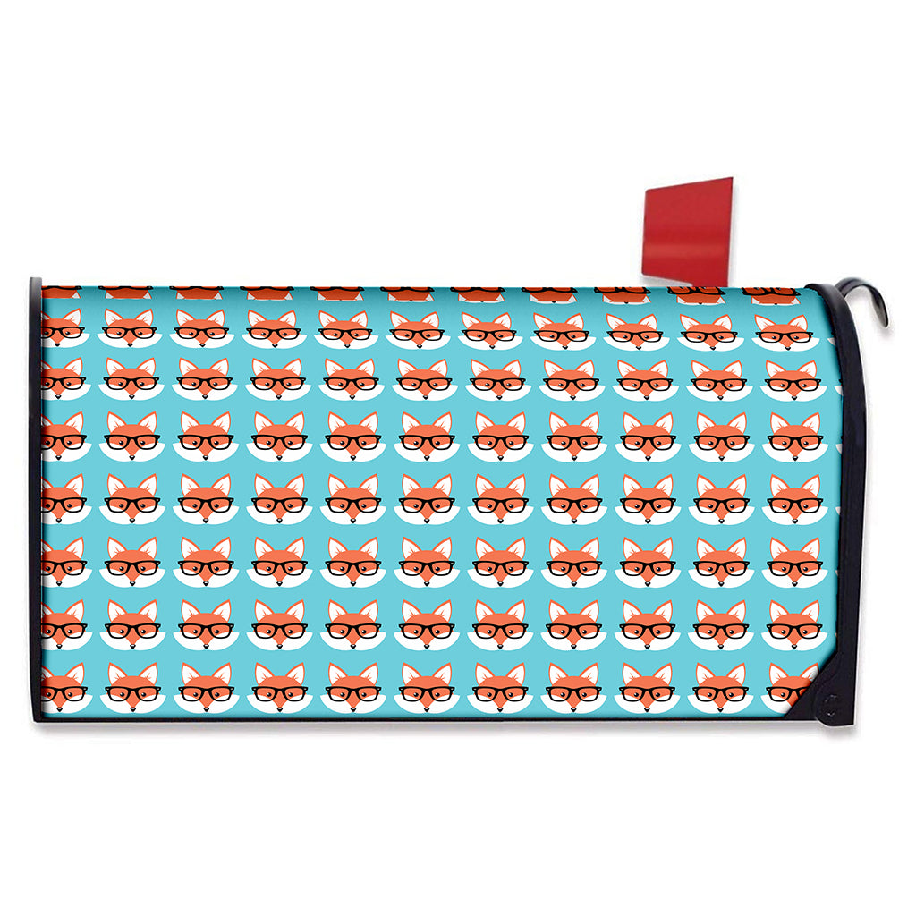Fox With Glasses Pattern Print Mailbox Cover