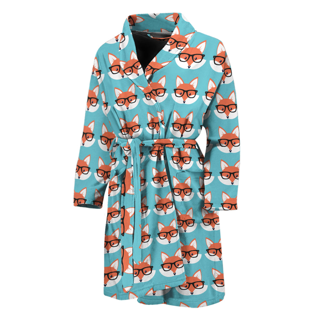 Fox With Glasses Pattern Print Men's Bathrobe