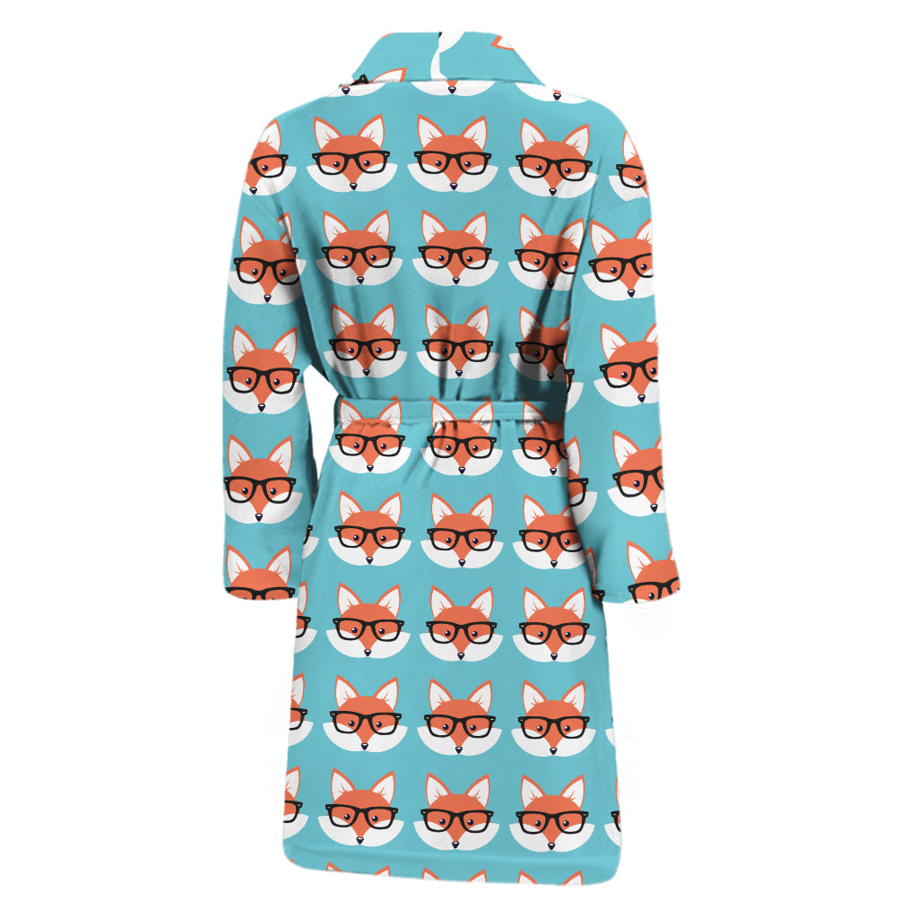 Fox With Glasses Pattern Print Men's Bathrobe