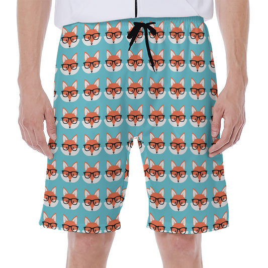 Fox With Glasses Pattern Print Men's Beach Shorts