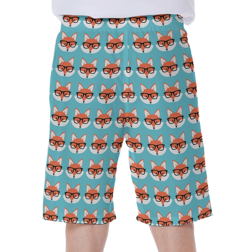 Fox With Glasses Pattern Print Men's Beach Shorts
