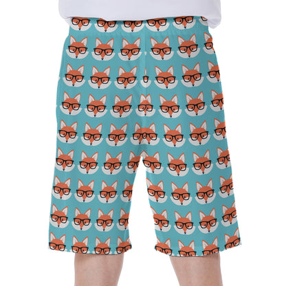 Fox With Glasses Pattern Print Men's Beach Shorts