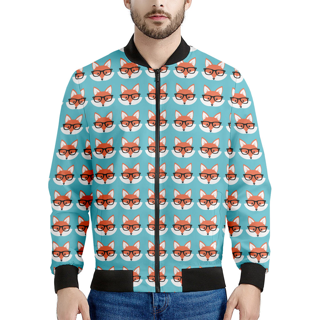 Fox With Glasses Pattern Print Men's Bomber Jacket