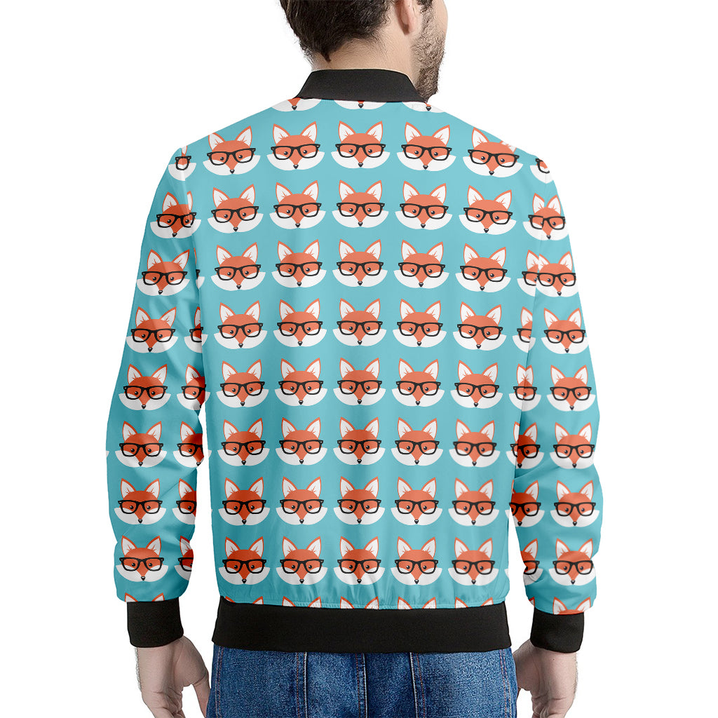 Fox With Glasses Pattern Print Men's Bomber Jacket