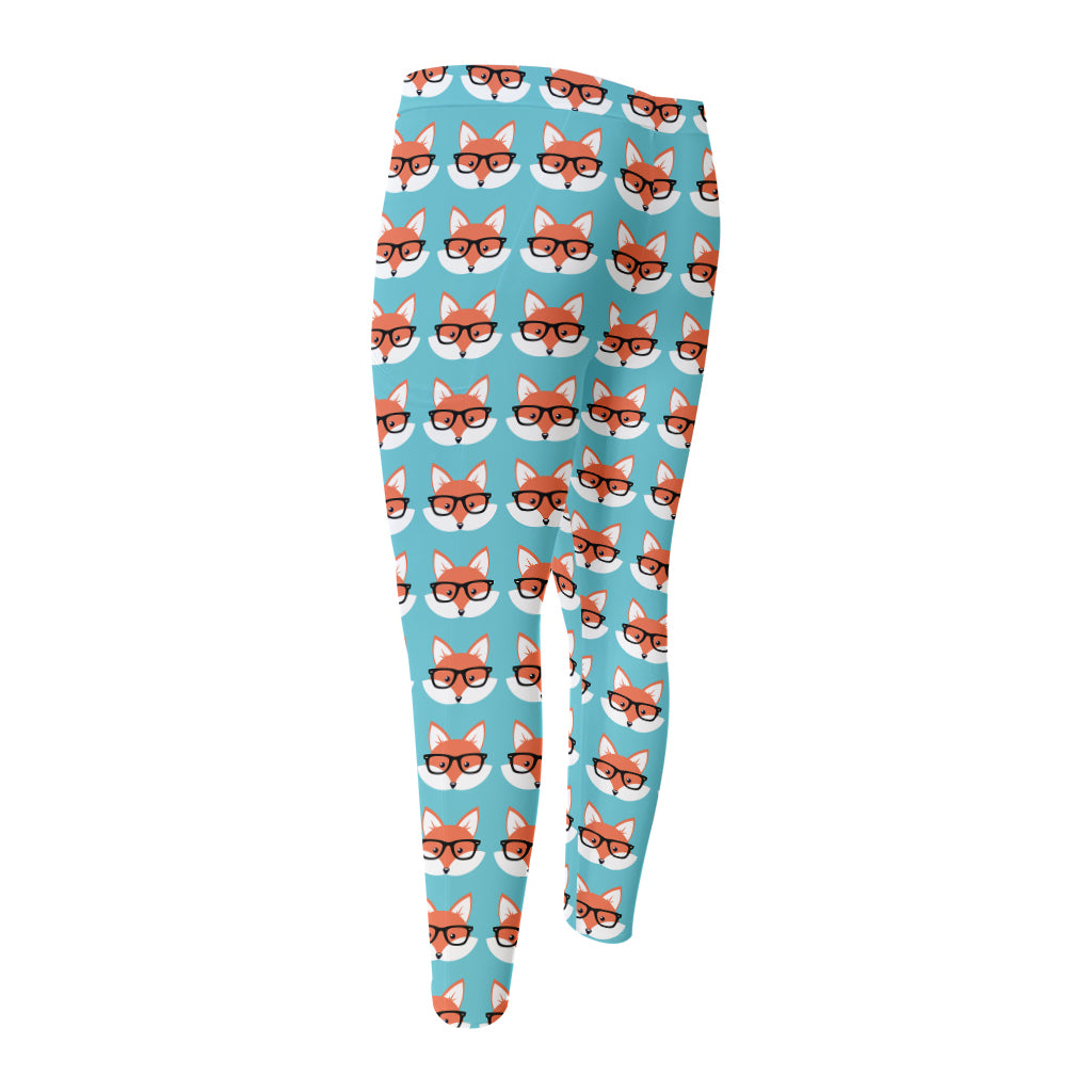 Fox With Glasses Pattern Print Men's Compression Pants