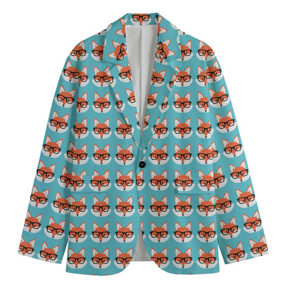 Fox With Glasses Pattern Print Men's Cotton Blazer