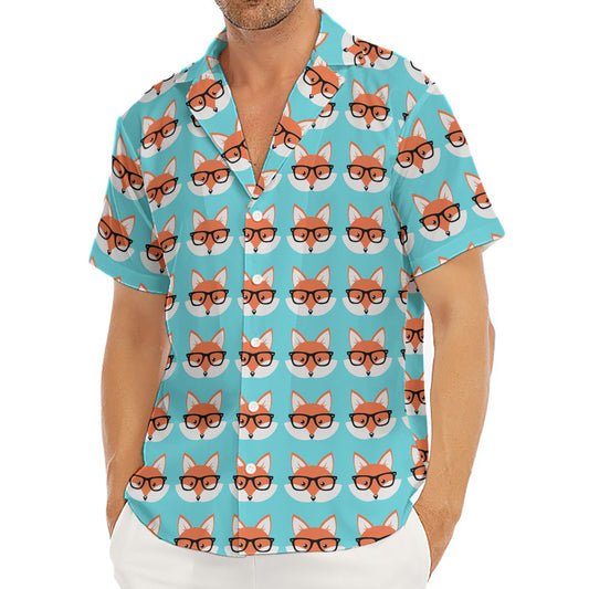 Fox With Glasses Pattern Print Men's Deep V-Neck Shirt