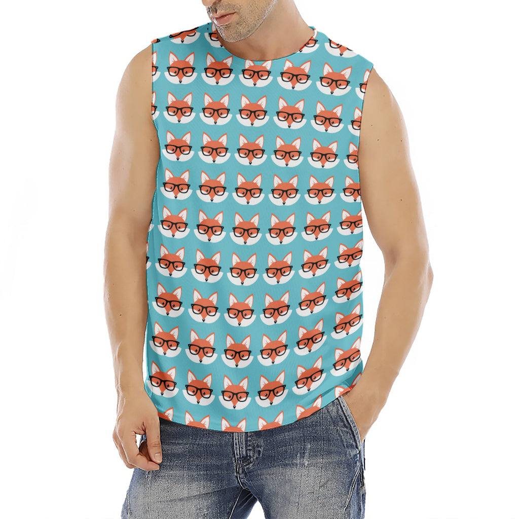 Fox With Glasses Pattern Print Men's Fitness Tank Top