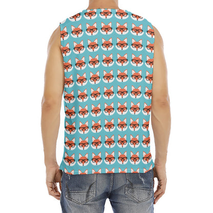 Fox With Glasses Pattern Print Men's Fitness Tank Top