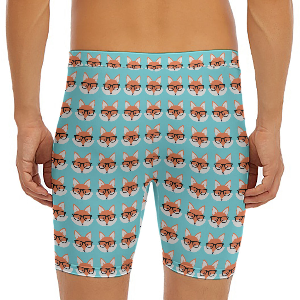 Fox With Glasses Pattern Print Men's Long Boxer Briefs