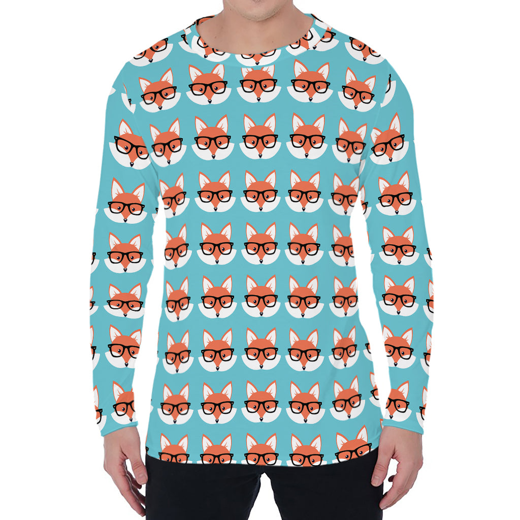 Fox With Glasses Pattern Print Men's Long Sleeve T-Shirt